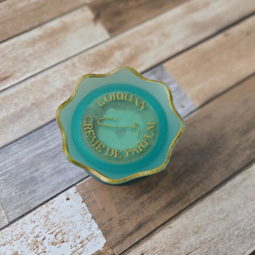Vintage L'origan Creme de Parfum Green Bottle .70 oz